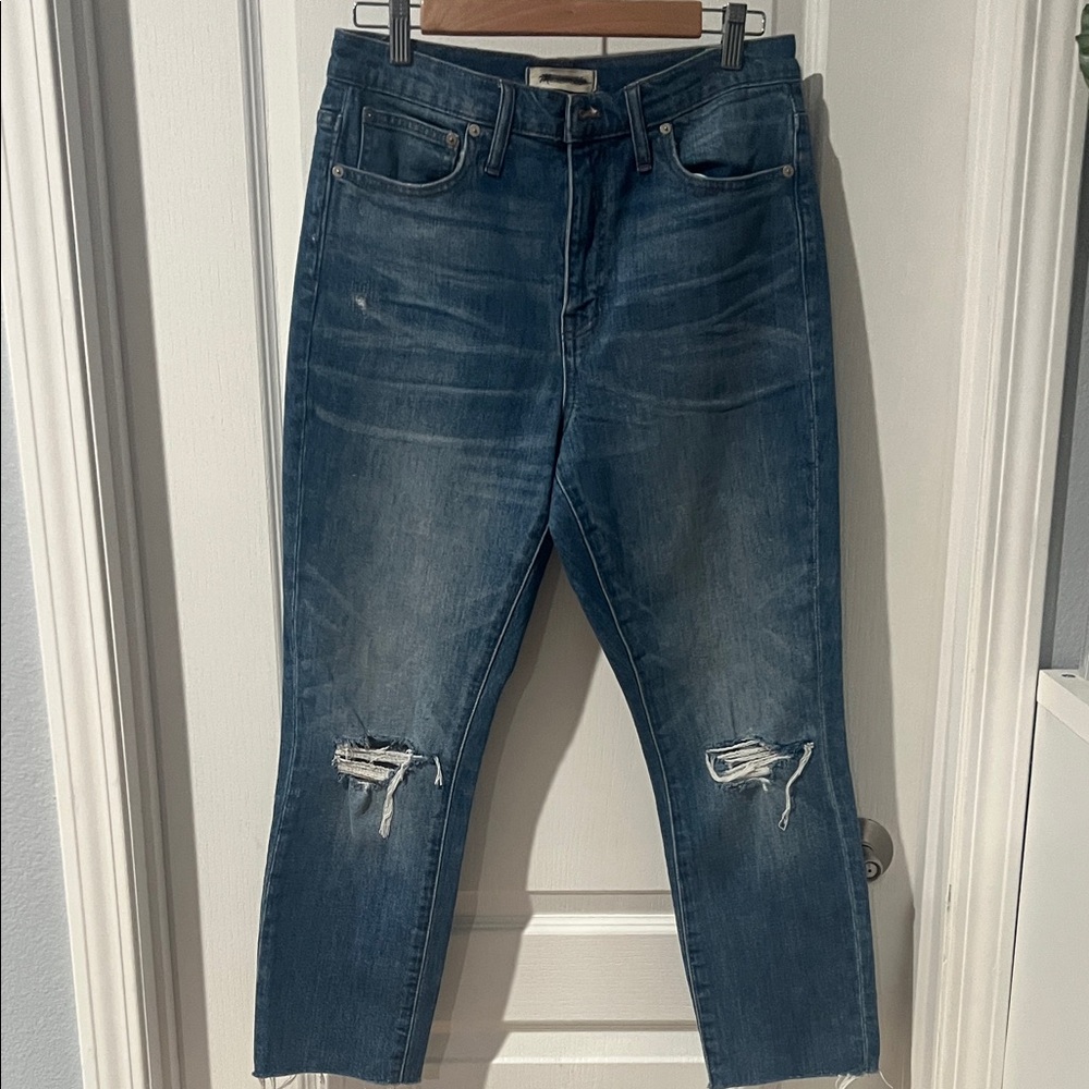 Madewell Blue Distressed Women Jeans (high rise boy jean)